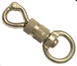 Panikhaken Messing 108mm mit Rundwirbel 28mm und Drehsicherung