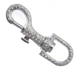 Strass Karabinerhaken 15 x 77mm mit rundem Wirbel Karabiner