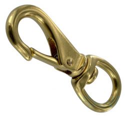 Jumbo Karabinerhaken Messing 16 x 83mm mit Rundwirbel