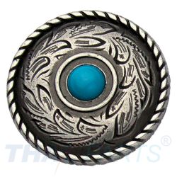 Concho #092 25mm Western Zaum Seil Conchos Antik Silber Stein Blau