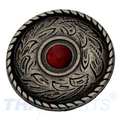 Concho #094 25mm Western Zaum Seil Conchos Antik Silber Stein Rot