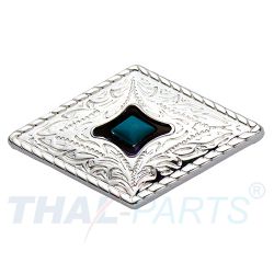 Concho #080 Western Conchos Raute 43mm x 25mm Silber Stein Blau