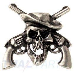 Concho #122 38mm Cowboy Sch�del gekreuzte Pistolen 1861 Revolver Antik Silber