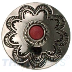 Concho #145 22mm Western Blume Flower Silber mit Stein Rot Conchos