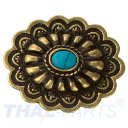 Concho #148 35mm Metal Jumbo Stempel Antik Bronze mit Stein Blau Conchos