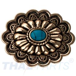 Concho #150 35mm Metal Jumbo Stempel Gold mit Stein Blau Conchos