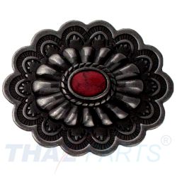 Concho #151 35mm Metal Jumbo Stempel Antik Silber mit Stein Rot Conchos