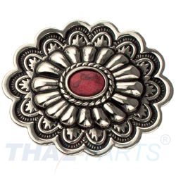 Concho #153 35mm Metal Jumbo Stempel Silber mit Stein Rot Conchos