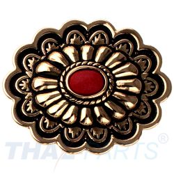 Concho #154 35mm Metal Jumbo Stempel Gold mit Stein Rot Conchos