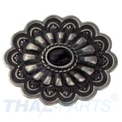 Concho #155 35mm Metal Jumbo Stempel Antik Silber mit Stein Schwarz Conchos