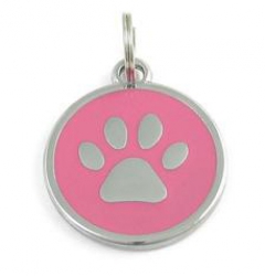 Halsbandanh�nger Pfote rosa #25 Schmuck Anh�nger Hundemarke 38mm