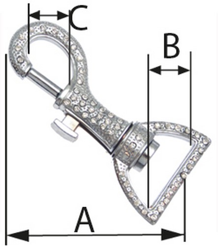 Strass Karabinerhaken 25 x 69mm mit geradem Wirbel Karabiner