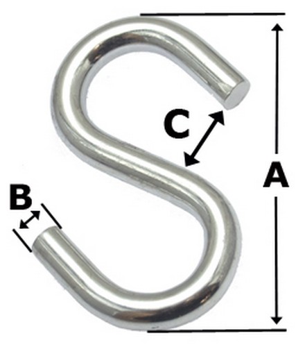 50er Pack S-Haken 7,0 x 65mm aus Stahl verzinkt S Haken
