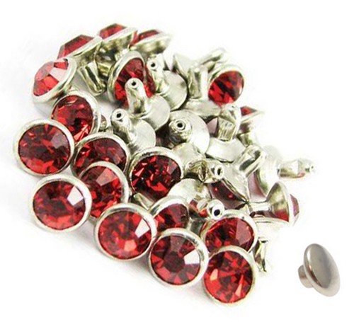 10er Pack Ziernieten Strassnieten Chatonnieten 6mm Rot Strass
