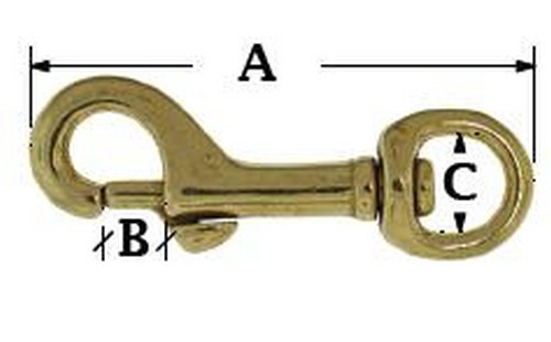 Karabinerhaken Messing 18 x 82mm mit Rundwirbel