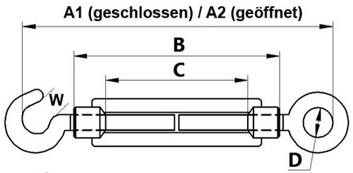 10er Pack Spannschloss M6 x 110mm Haken - �se DIN 1480 verzinkt Seilspanner