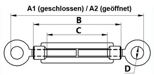 Spannschloss M12 x 200mm se - se DIN 1480 Edelstahl Niro f. Drahtseil