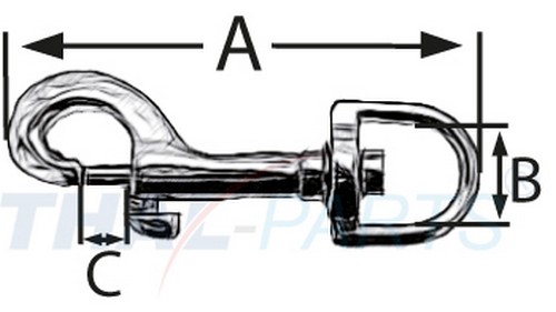 10er Pack Karabinerhaken 12 x 77mm mit rundem Wirbel mit 24mm Schlsselring