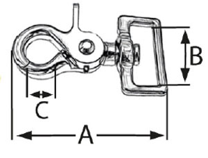 Karabinerhaken Messing 25 x 64mm mit geradem Wirbel