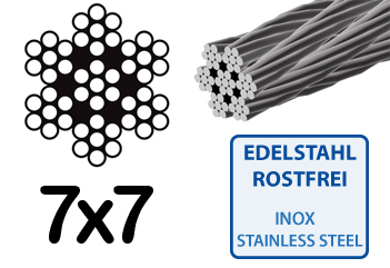 250m Drahtseil 4,0mm EDELSTAHL 7x7 Stahlseil Windenseil Seil Draht Rostfrei Niro