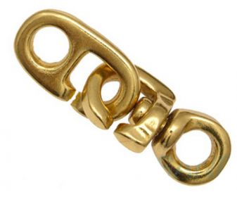 10er Pack Brummelhaken mit Wirbel - Messing poliert 93mm