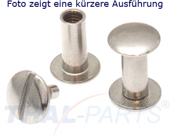 10er Pack Buchschrauben Chicagoschrauben 95mm Kopf 10mm Silbern