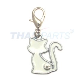 Strassanh�nger Charm Katze Wei� #32b Strass Schmuck Anh�nger