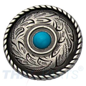 Concho #092 25mm Western Zaum Seil Conchos Antik Silber Stein Blau