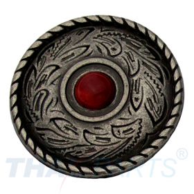 Concho #094 25mm Western Zaum Seil Conchos Antik Silber Stein Rot