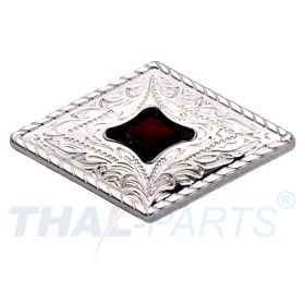 Concho #058 Western Conchos Raute 43mm x 25mm Silber Stein Rot