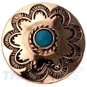 Concho #144 22mm Western Blume Flower Gold mit Stein Blau Conchos