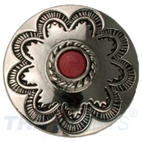 Concho #145 22mm Western Blume Flower Silber mit Stein Rot Conchos
