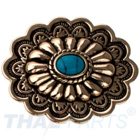 Concho #150 35mm Metal Jumbo Stempel Gold mit Stein Blau Conchos