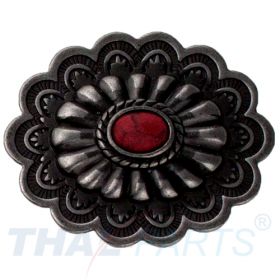 Concho #151 35mm Metal Jumbo Stempel Antik Silber mit Stein Rot Conchos