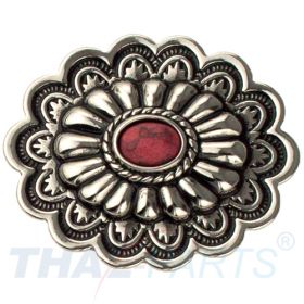 Concho #153 35mm Metal Jumbo Stempel Silber mit Stein Rot Conchos