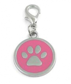 Halsbandanhnger Pfote rosa #15 Schmuck Anhnger Hundemarke 25mm