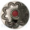 Concho #145 22mm Western Blume Flower Silber mit Stein Rot Conchos